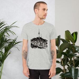 Seoul Namsan Tower Traditional Ink Art Tee, Unisex t-shirt